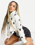 Missguided Playboy Crop Hoodie With Bunny Print In White - Part Of A Set