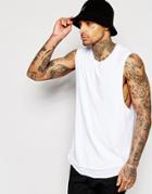 Asos Longline Sleeveless T-shirt In Slub Fabric With Layered Scoop Hem - White