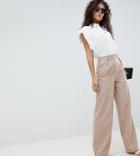 Asos Design Tall Wide Leg Pants With Pleat Detail - Cream
