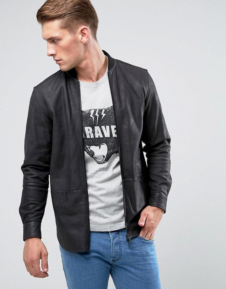 Diesel L-dread Leather Jacket Zip Through - Black