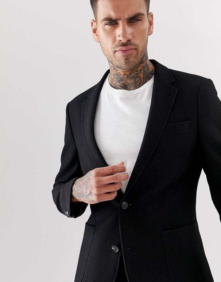 Asos Design Skinny Waffle Texture Blazer In Black