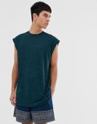 Asos Design Oversized Longline Sleeveless T-shirt In Interest Rib In Blue - Blue
