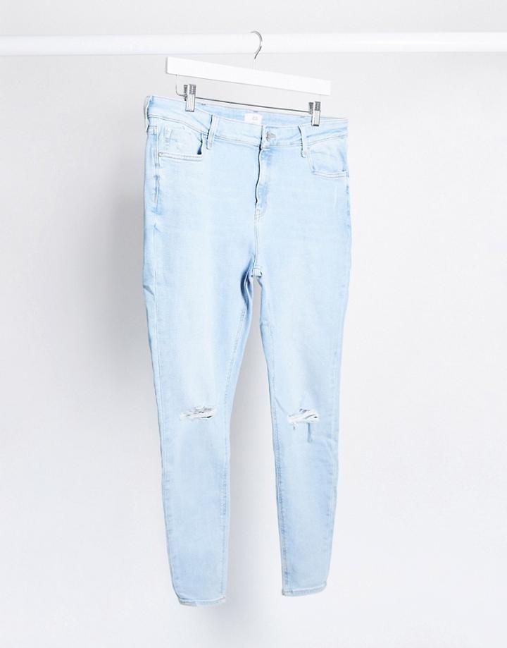 River Island Amelie Ripped Skinny Jeans In Light Blue