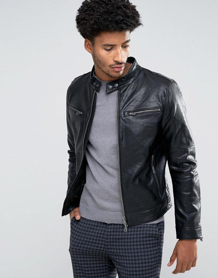 Mango Man Biker Jacket In Black - Black