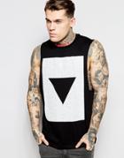 Asos Sleeveless T-shirt With Crack Effect Geo Print And Dropped Armholes - Black