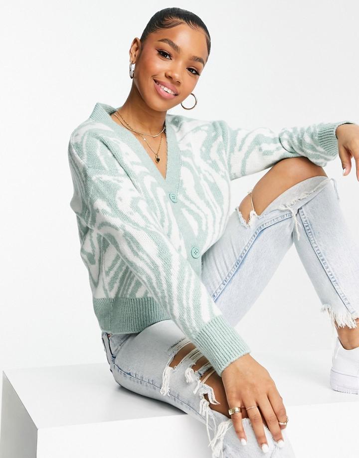New Look Marble Cardigan In Green