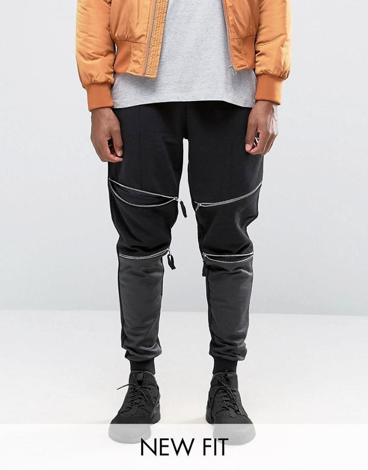 Asos Tapered Joggers With Zip Knee Detail - Black