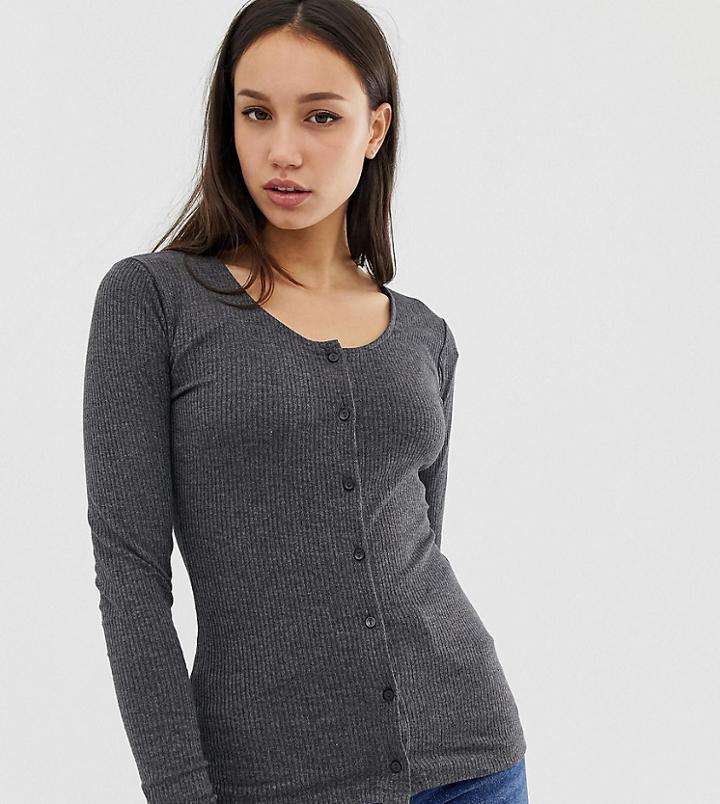 Glamorous Tall Button Front Top In Fine Rib
