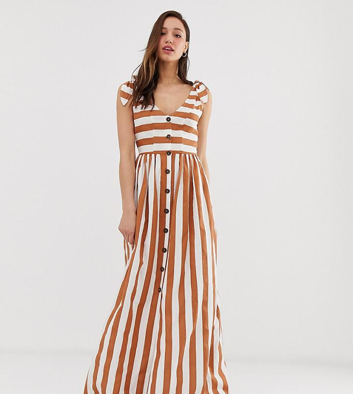 Asos Design Tall Button Through Smock Maxi Dress In Stripe - Multi