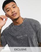 Reclaimed Vintage Inspired Oversized Boxy T-shirt With Logo In Washed Gray-grey