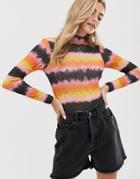 Asos Design Top With Tie Dye Mesh With Long Sleeve - Multi