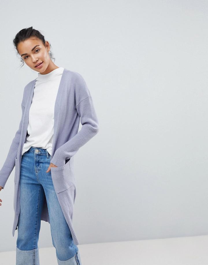 Fashion Union Relaxed Cardigan With Rib Sleeves - Blue