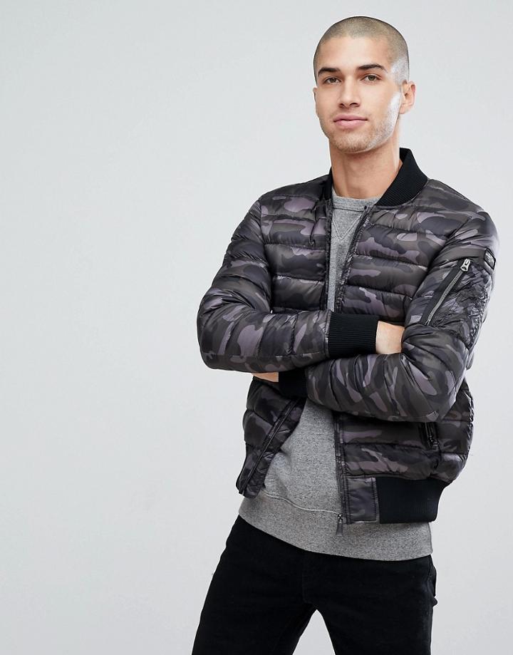 Schott Norfolk Down Bomber Slim Fit In Camo Print - Green