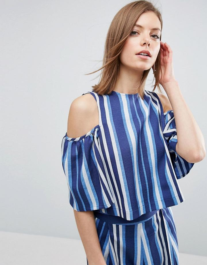 Asos Cold Shoulder Top In Blue Stripe Co-ord - Multi