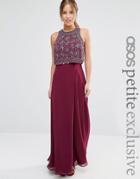 Asos Petite All Over Embellished Crop Top Maxi Dress - Purple