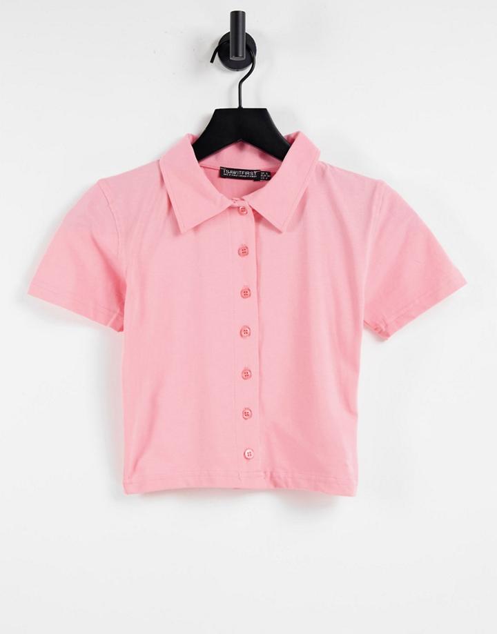 I Saw It First Short Sleeve Polo Top In Pink