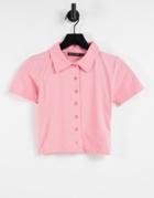 I Saw It First Short Sleeve Polo Top In Pink
