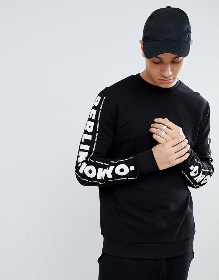 Asos Sweatshirt With City Text Sleeve Print - Black