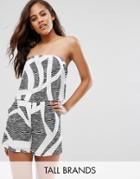 Parisian Tall Bandeau Print Romper - White