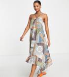 Violet Romance Petite Cross Back Trapeze Midi Dress In Patchwork Floral Print-multi