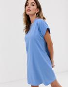 Asos Design Grown On Sleeve T-shirt Dress - Blue