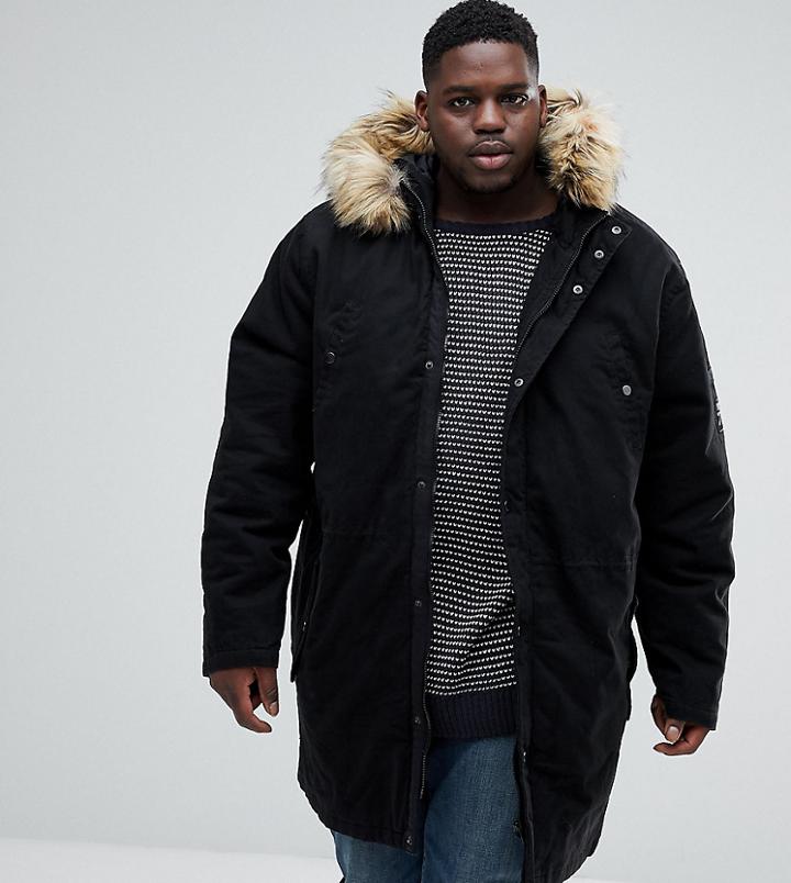 Jacamo Plus Parka With Fur Trim In Black - Black