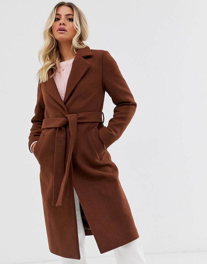 New Look Tailored Belted Coat In Rust