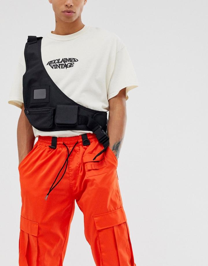 Asos Design Chest Harness Tank Bag In Black With Pockets