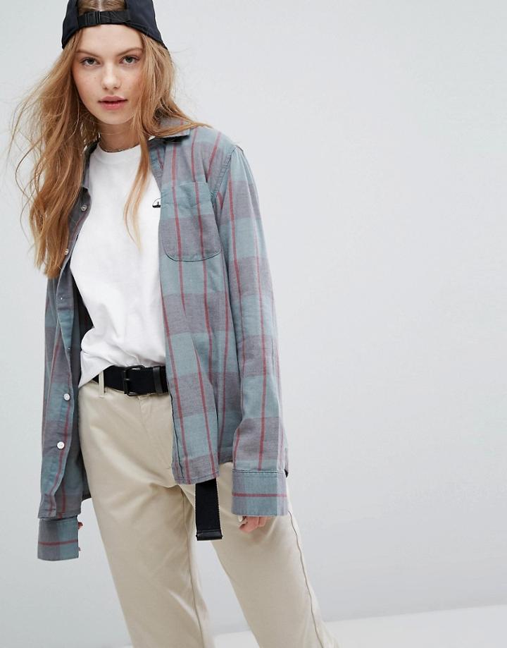 Rvca Boyfriend Shirt With Pockets In Check - Blue
