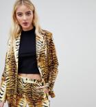 Unique21 Oversized Boyfriend Blazer In Pu Tiger Print Two-piece-brown