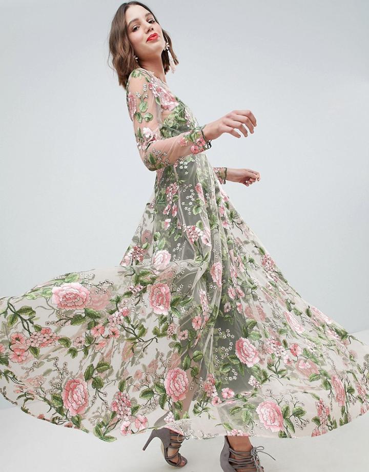 Asos Edition Double Layer Embroidered Maxi Dress - Multi