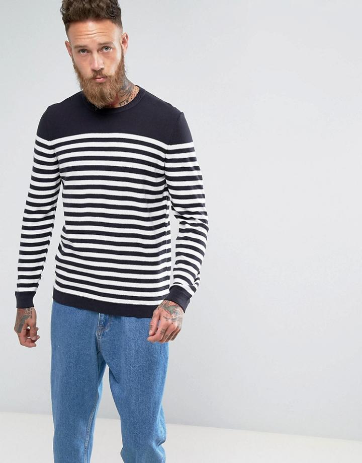 Asos Breton Stripe Sweater In Navy - Navy