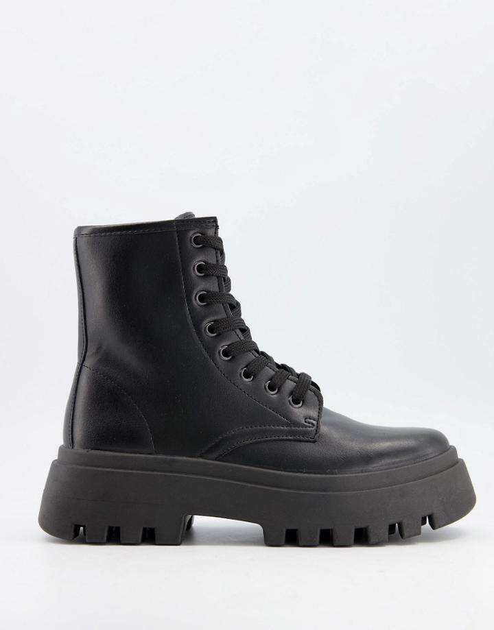 Asos Design Alert Chunky Lace Up Boots In Black