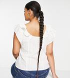 River Island Plus Embroidered Frill Front Cami Top In White