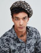 Asos Design Beret In Leopard Print Texture-multi