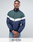 Asos Tall Zip Through Track Jacket With Color Block Detail - Green