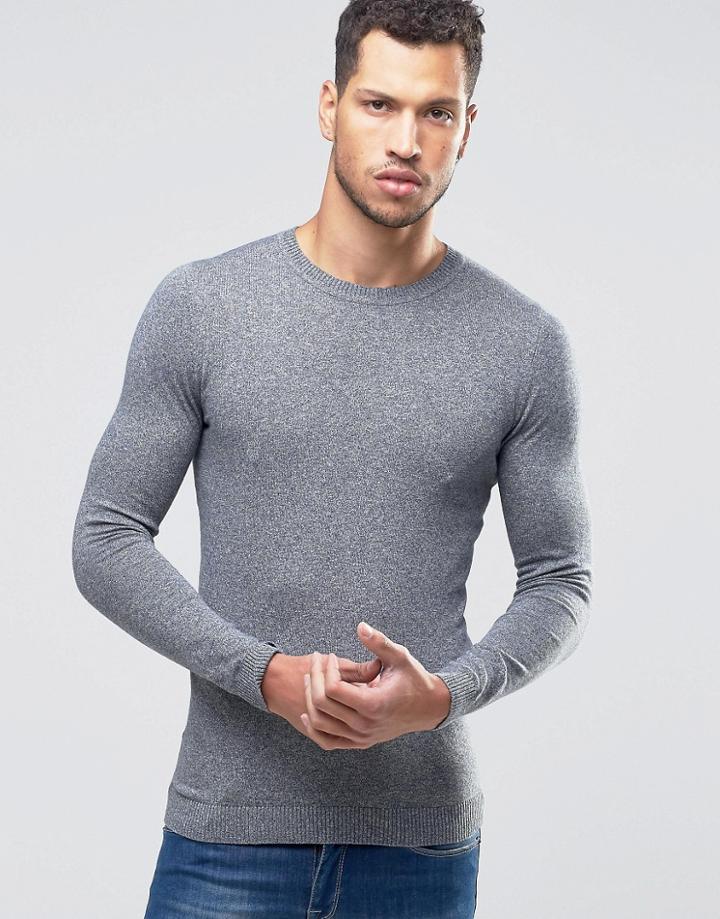 Asos Muscle Fit Crew Neck Sweater - Blue