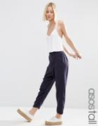 Asos Tall Patch Pocket Linen Peg Pants - Navy