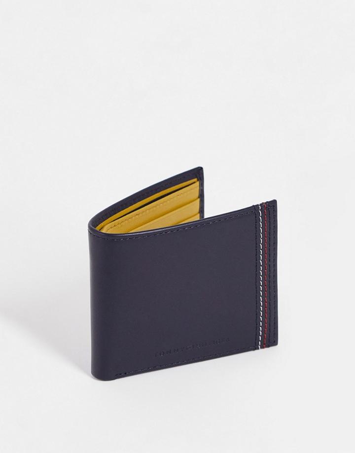 Tommy Hilfiger Leather Wallet In Navy With Stripe