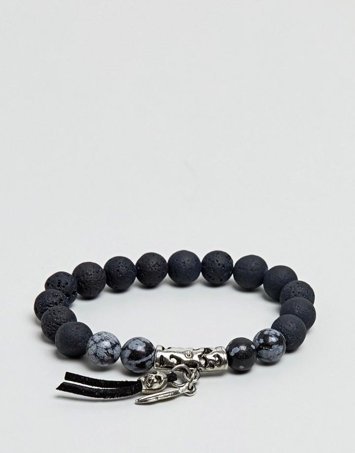 Asos Beaded Bracelet With Skull And Semi Precious Stones - Black