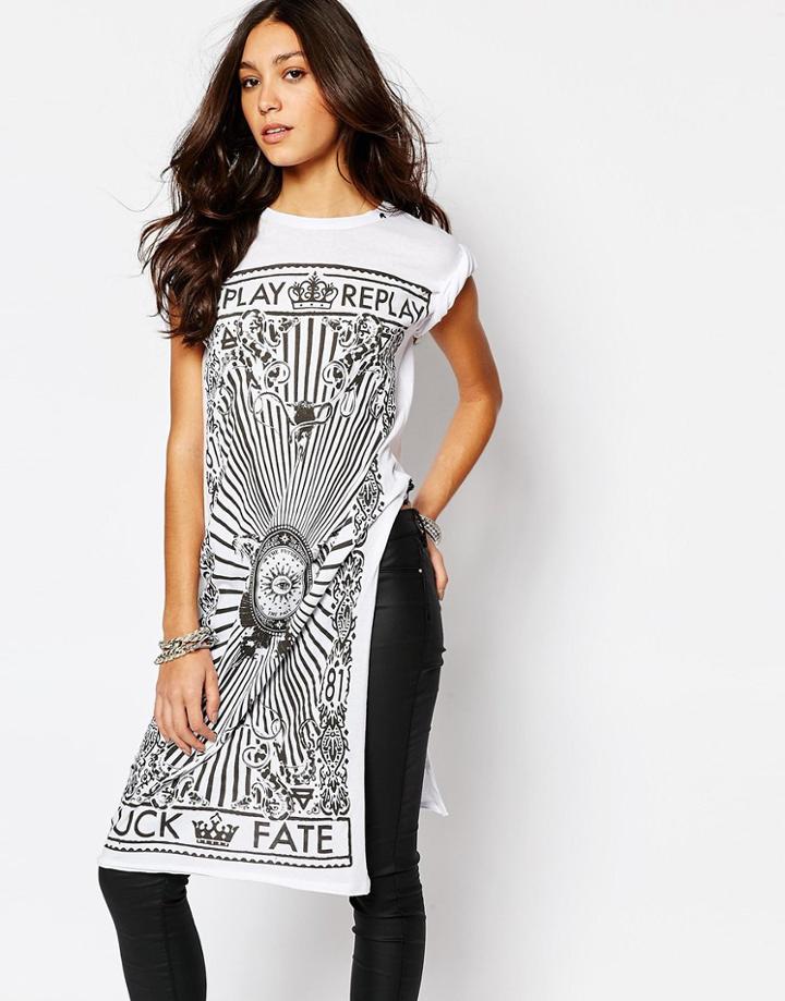 Replay Logo Tunic With Side Split - White