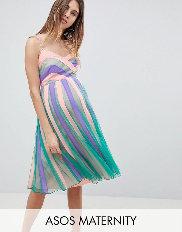 Asos Maternity Color Block Mesh Fit And Flare Midi Dress - Multi