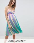 Asos Maternity Color Block Mesh Fit And Flare Midi Dress - Multi
