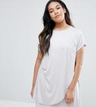 Asos Curve Midi T-shirt Dress With Drape Detail - Gray