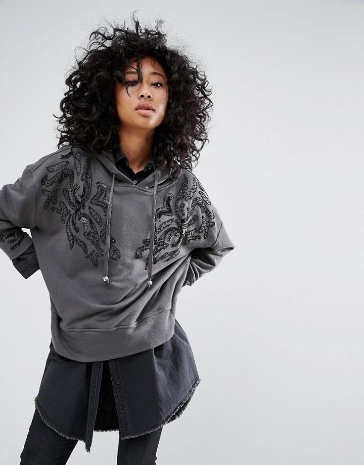 Religion Emroidered Hoodie - Gray