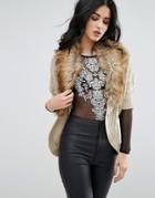Lipsy Cardigan With Faux Fur Collar - Beige