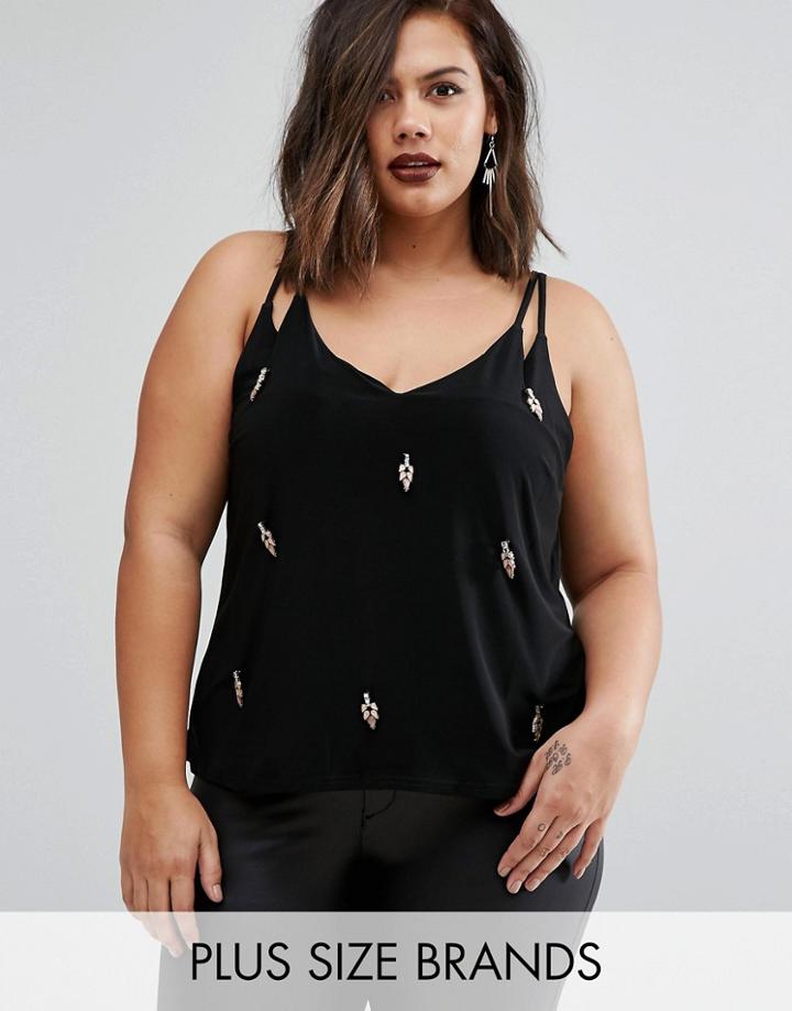 Elvi Plus Embellished Cami Top - Black