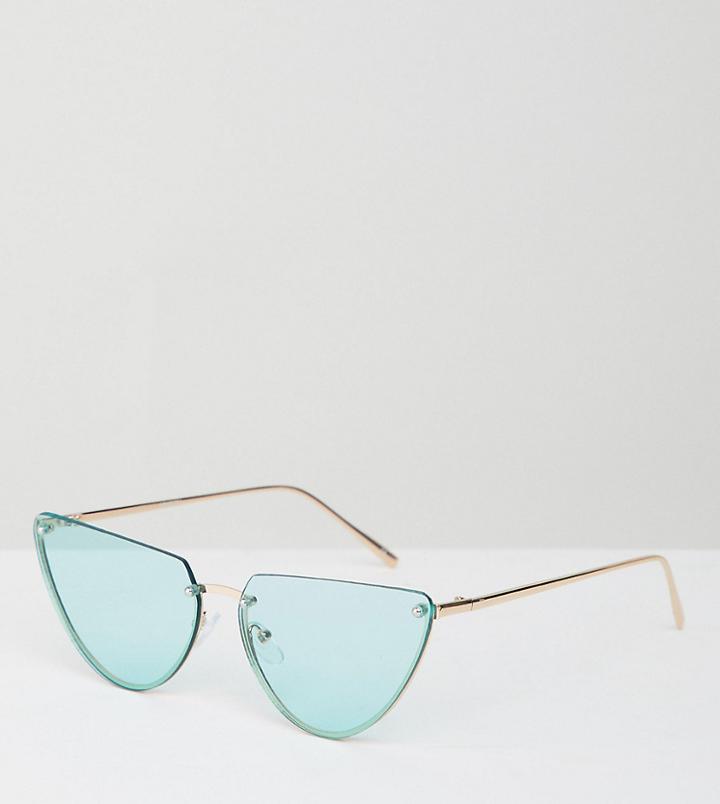 Asos Design Rimless Cat Eye Fashion Glasses With Cut Off Lens In Light Green Lens - Gold