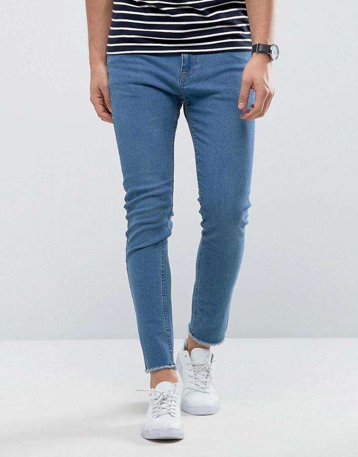 Only & Sons Skinny Light Blue Jeans With Raw Edge - Blue