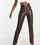 4th & Reckless Tall Leather Look Straight Leg Pants In Deep Brown